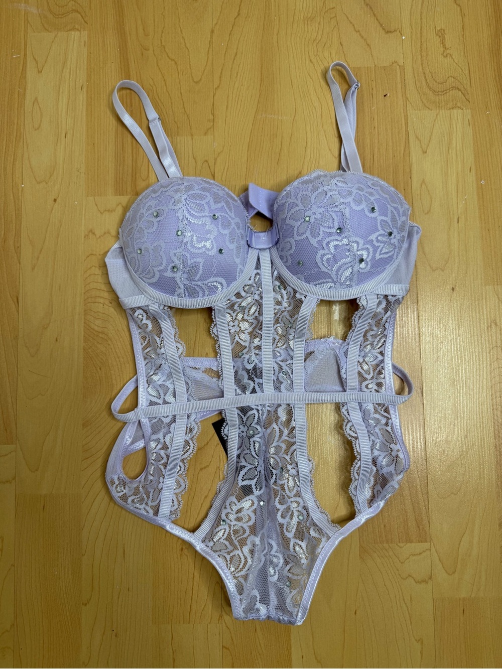 BodyRage Sheer Lavender Lace Underwire Bodysuit